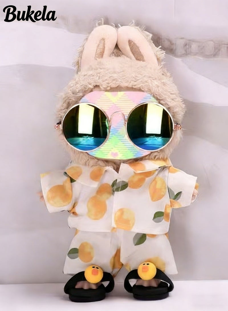 Bukela Clothes Accessories for Dolls, Stylish Kawaii Beach Suit Outfit Set 5 Pieces Suitable for 17cm Doll Suit, Casual Style Doll Clothing Set Replacement with Glasses T-Shirt Pants Shoes - Image 1